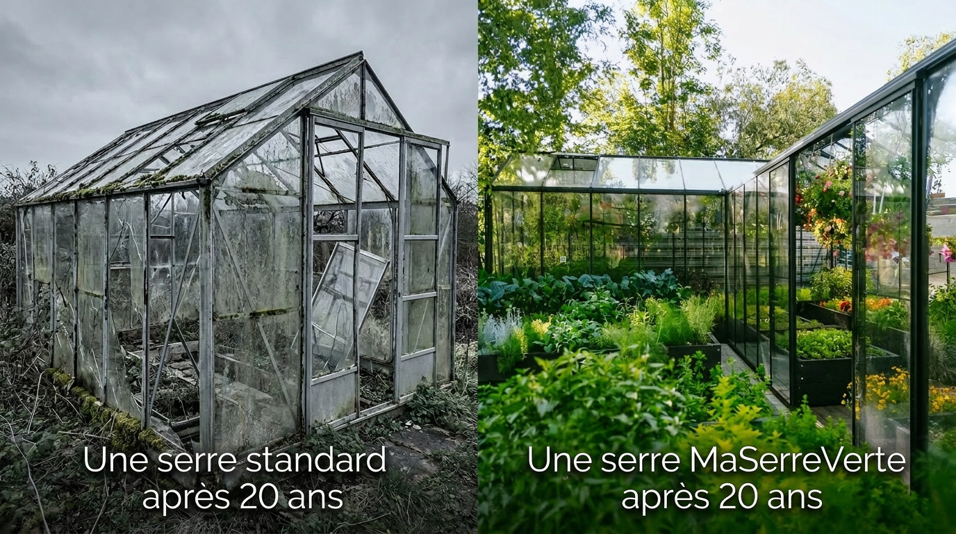 Serre en verre trempé MaSerreVerte dans un jardin