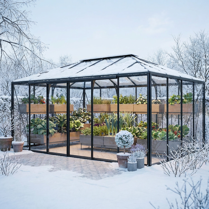 Hiver - Un refuge de verdure, même sous la neige.